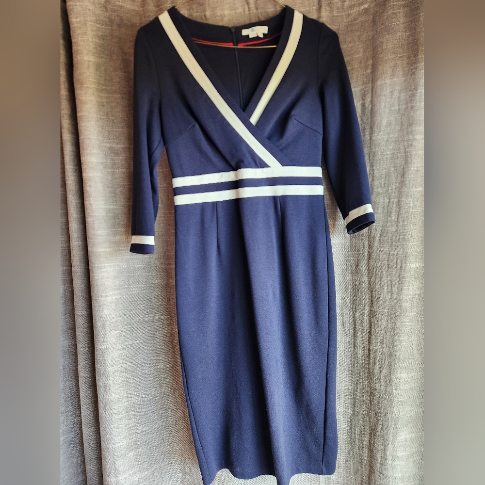 Boden Nellie Ponte Navy & White Dress Women's Size 10R